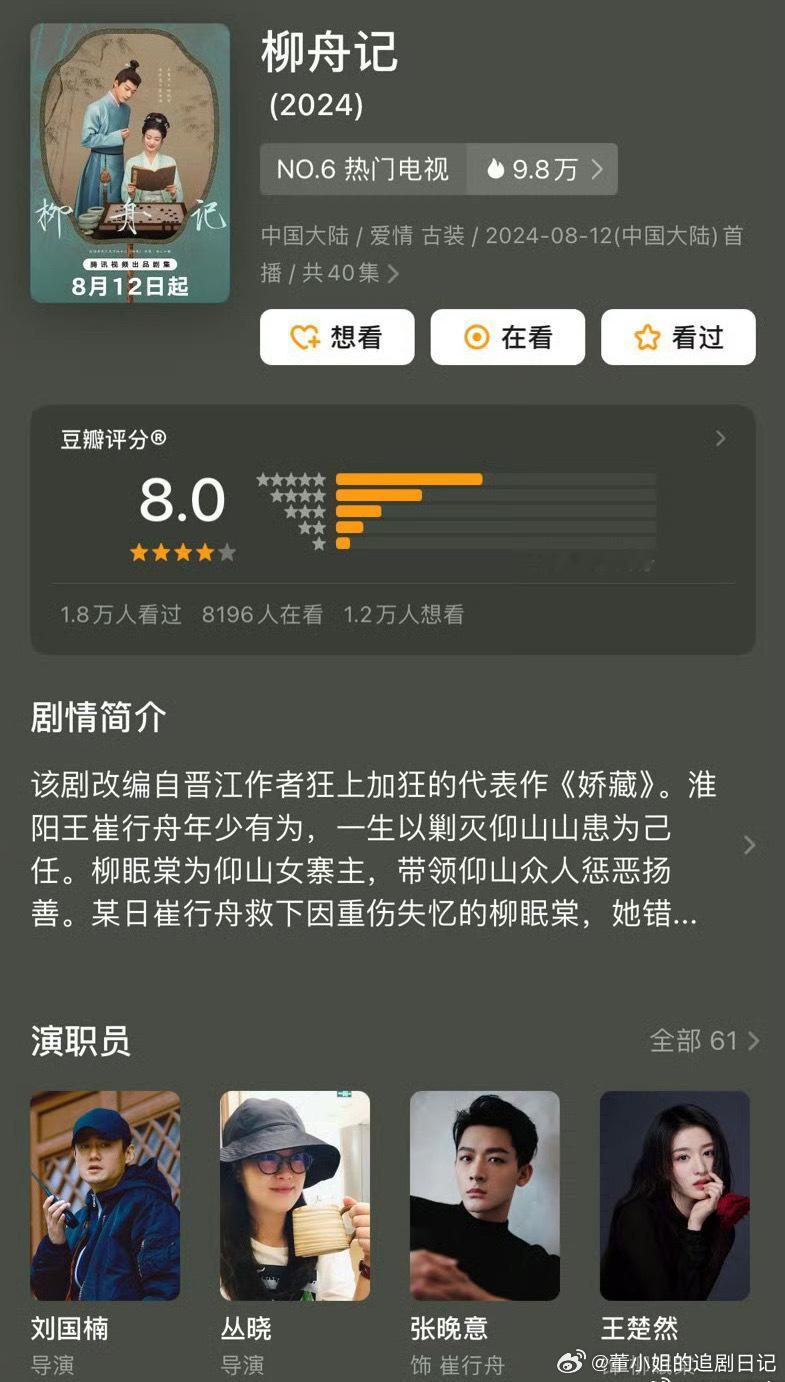 #柳舟记偏偏你最争气##柳舟记豆瓣开分8.0#  谁懂古偶开8分的含金量！！！?