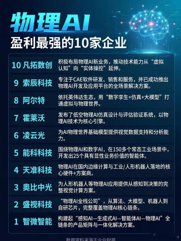 物理AI，盈利最强的10家企业。 