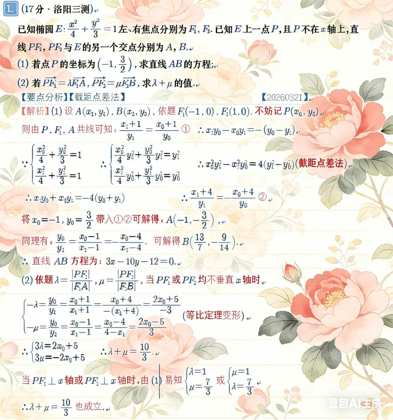 牡丹花与数学题。高考数学