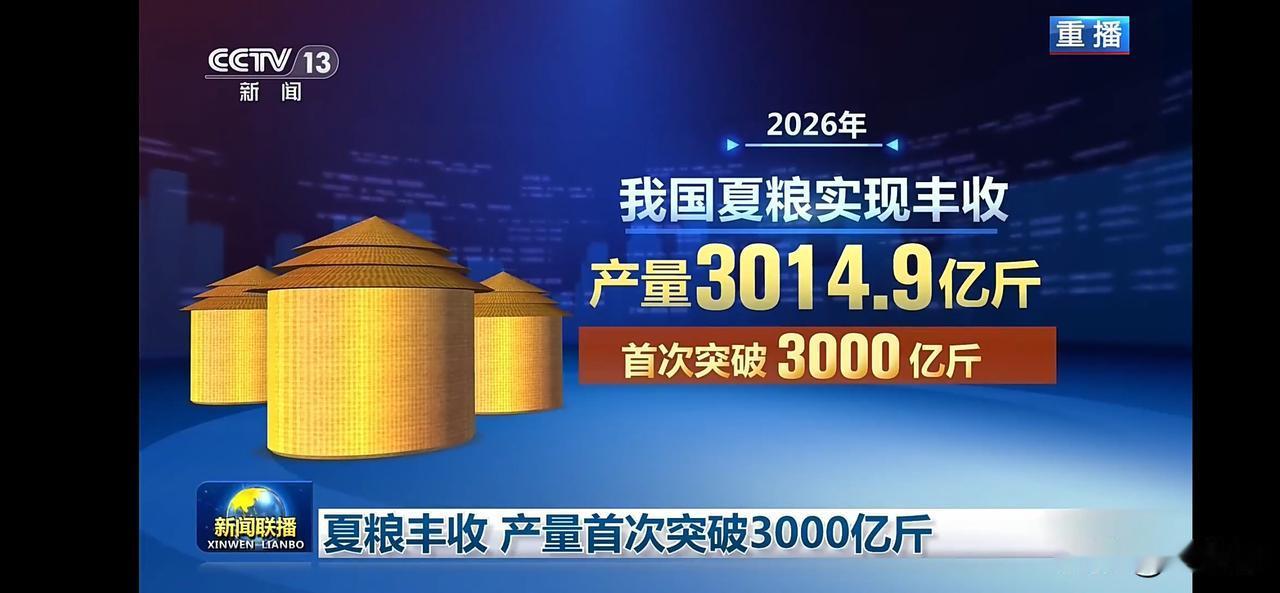 2026年我国夏粮丰收，产量首次突破3000亿斤！🌾🎉