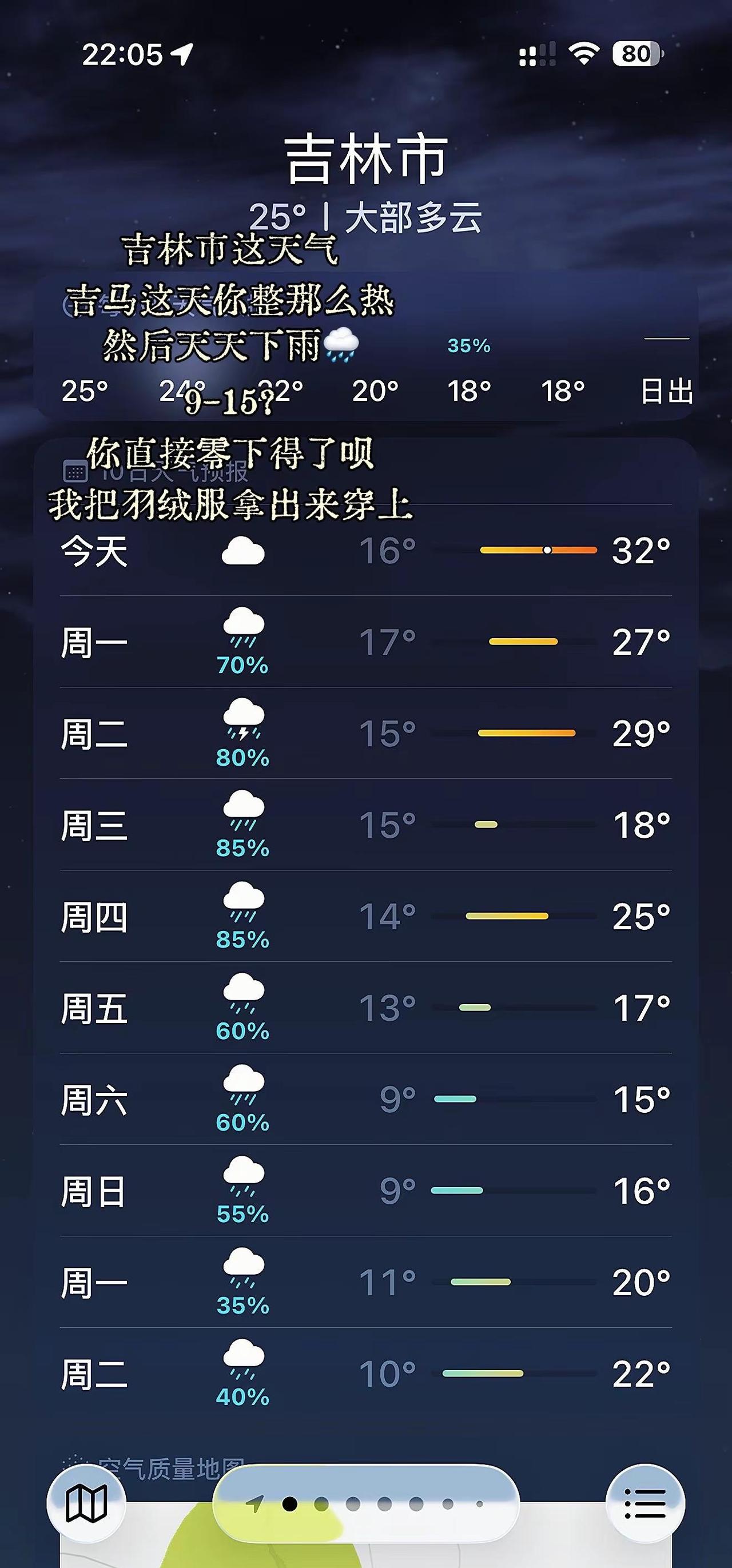 吉林市是什么地带？寒带嘛？谁家六月份最高气温15度的？！冻死得了🥶吉林 就今天
