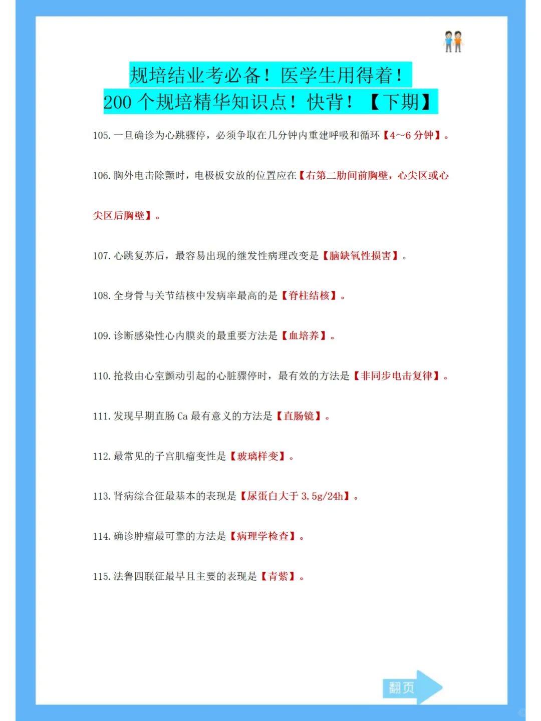 规培结业考必备200个规培精华知识点（下）