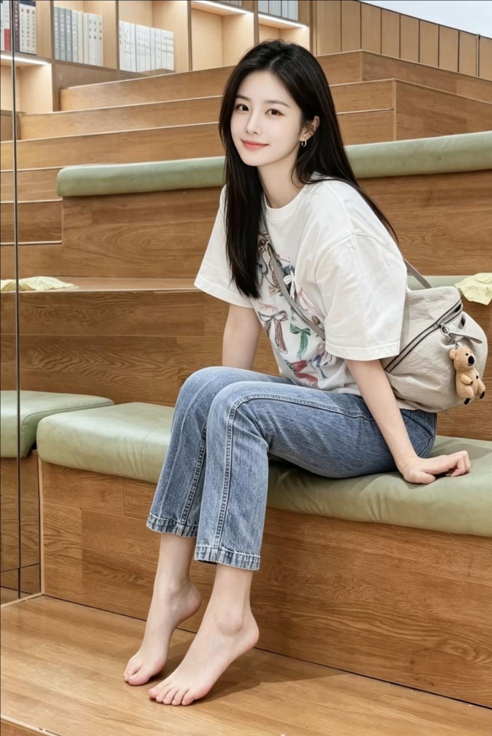 如何搭配时髦修身牛仔裤?
素白短衫携轻趣印花
垂落裤管，裁一段清爽人间
 
浅蓝