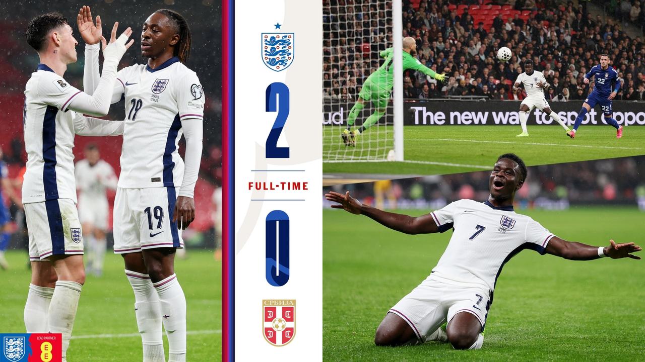 世预赛：英格兰主场2-0击败塞尔维亚，7轮全胜轰20球0失球。
萨卡首开纪录，埃