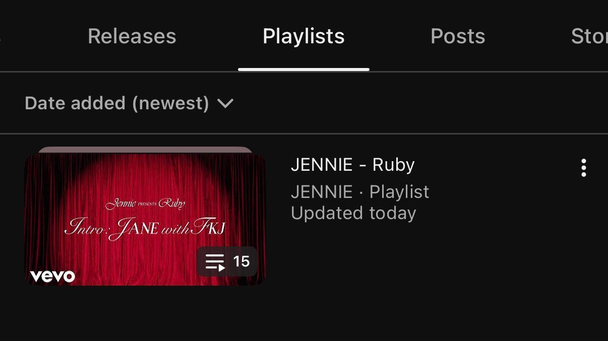 JENNIE 金珍妮的 YouTube 频道创建了一个新的播放列表「JENNIE