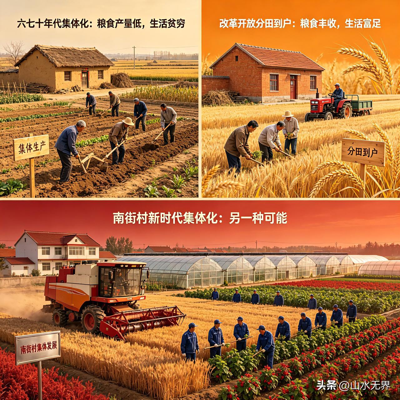 同样是种地致富，分田到户和集体化，到底哪条路才对？
 
六七十年代农村走集体化道
