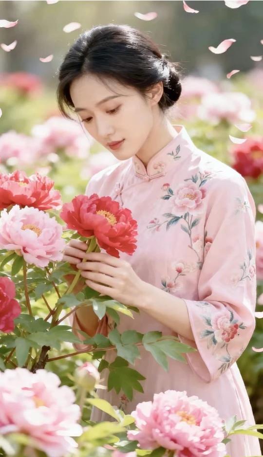 灼灼桃花艳，
日照水融金。
东风裁秀色，
香气沁人心。