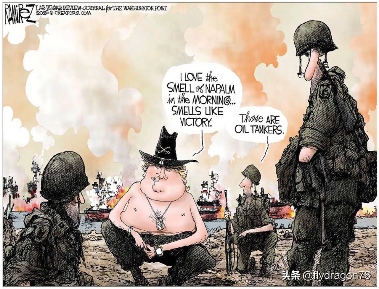 🇺🇸《华盛顿邮报》戏仿了《现代启示录》中的经典一幕：

——“我爱清晨汽油弹