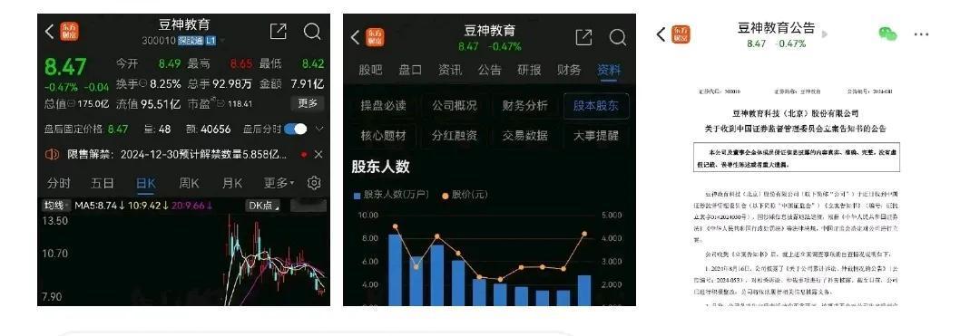 8倍大牛股突然被立案调查，4.8万股东直接被一锅端了。
​买了豆神教育的股民估计