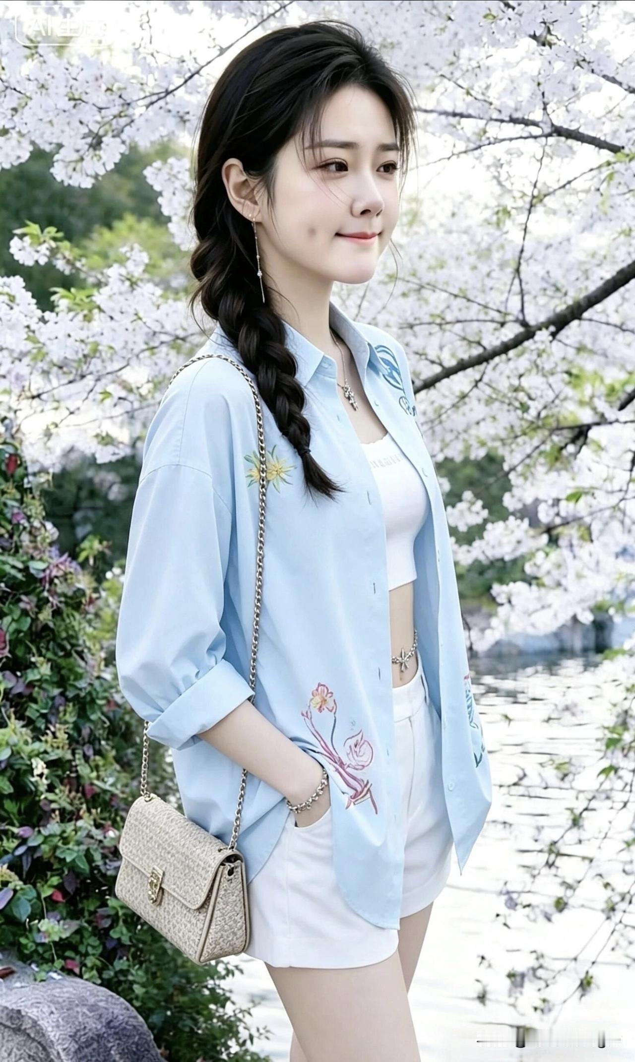 阳光明媚的午后，少女在乡间小路上挥手微笑，青春洋溢！🌞💃🏻