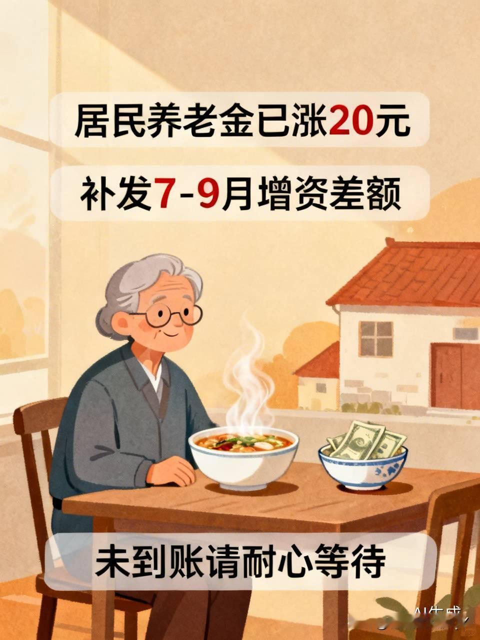 居民养老金涨的20块，不少地方10月都已经打到卡里啦！老人家每天能多买个馒头吃。