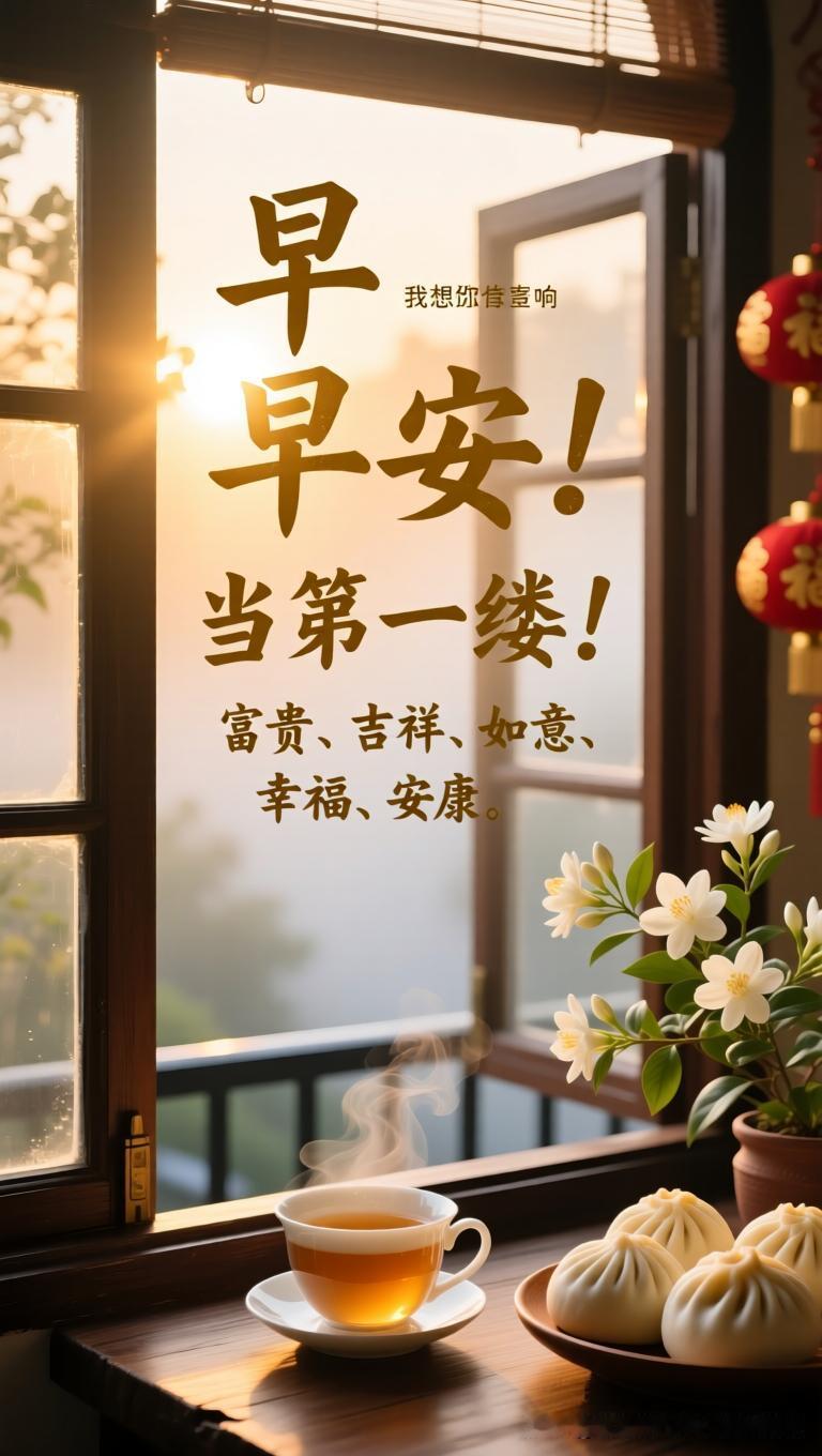 早安！当第一缕晨光穿过薄雾，轻轻叩响你的窗棂，我想为你送上这份最真挚的祝福：富贵