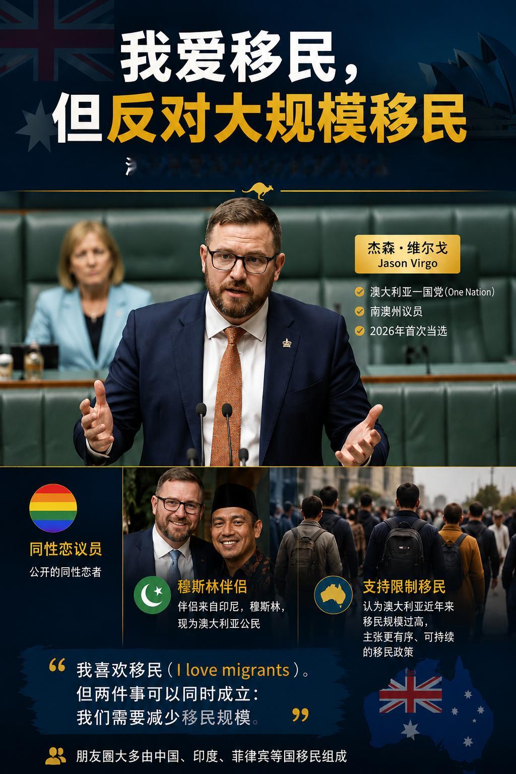 澳大利亚右翼政坛出现“反差人物”：同性恋议员拥有穆斯林移民伴侣，仍主张削减移民规