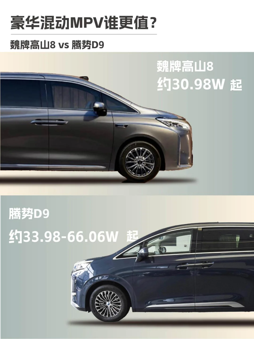 魏牌高山8 vs 腾势D9｜豪华混动MPV谁更值？