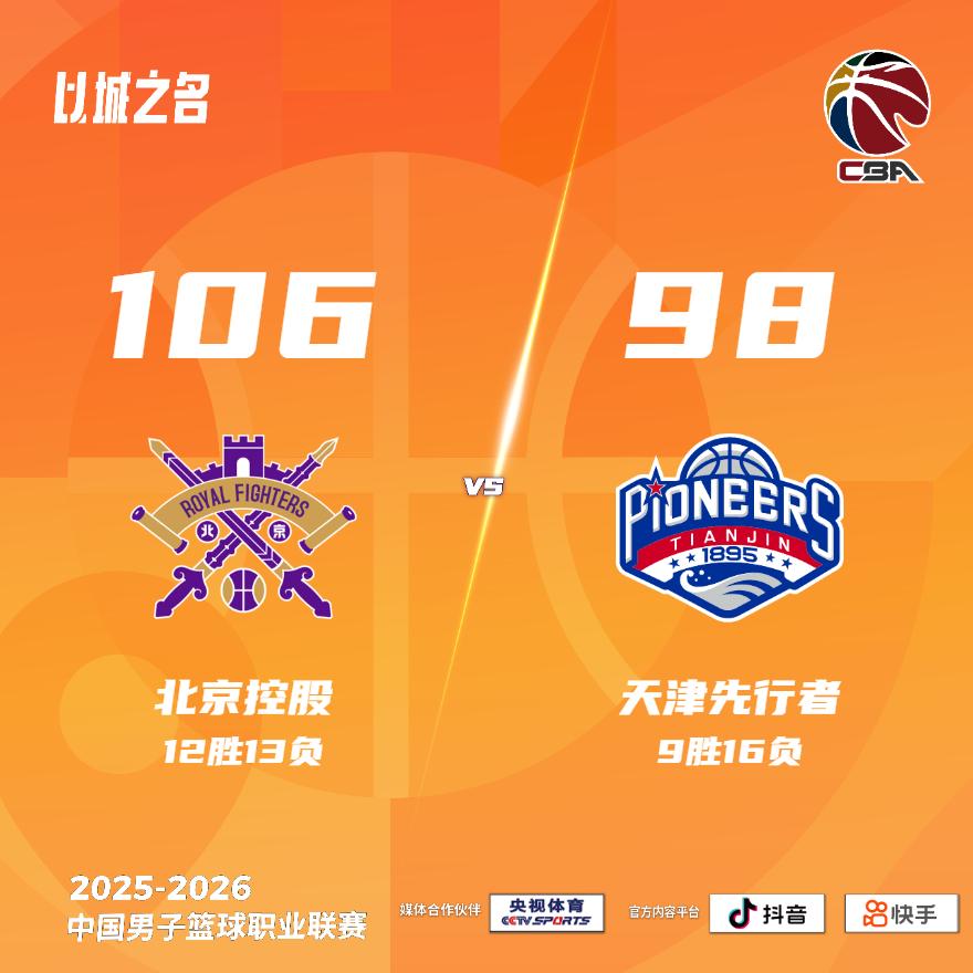 北京控股 106-98 天津先行者 北控男篮vs天津男篮
北京控股：里勒23分6