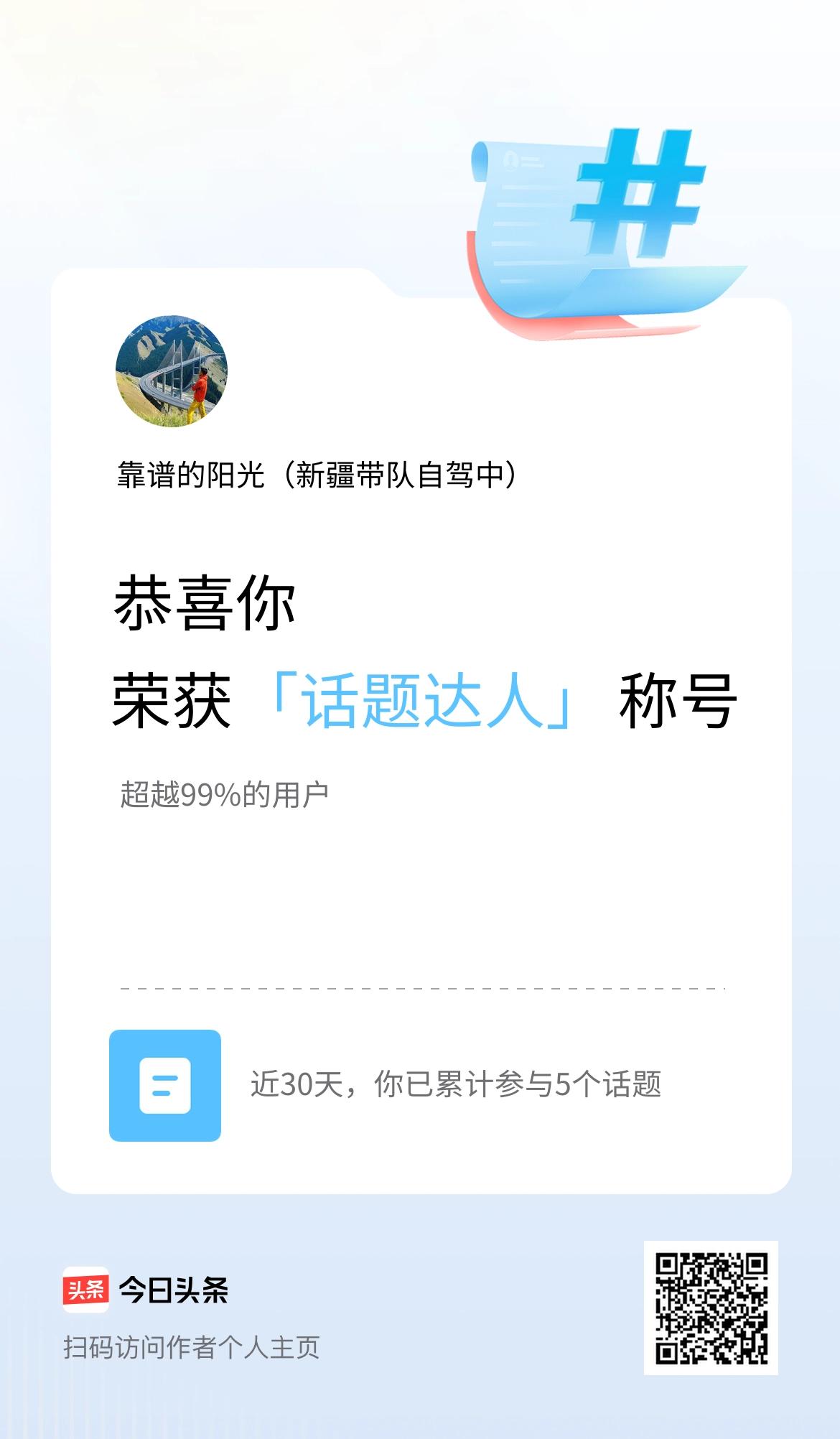 我在头条获得「话题达人」称号