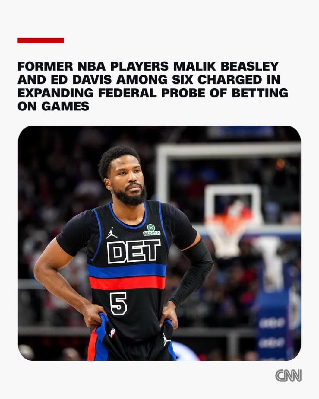 前NBA球员马利克·比斯利和埃德·戴维斯在政府赌博调查的最新一轮指控中被起诉，当