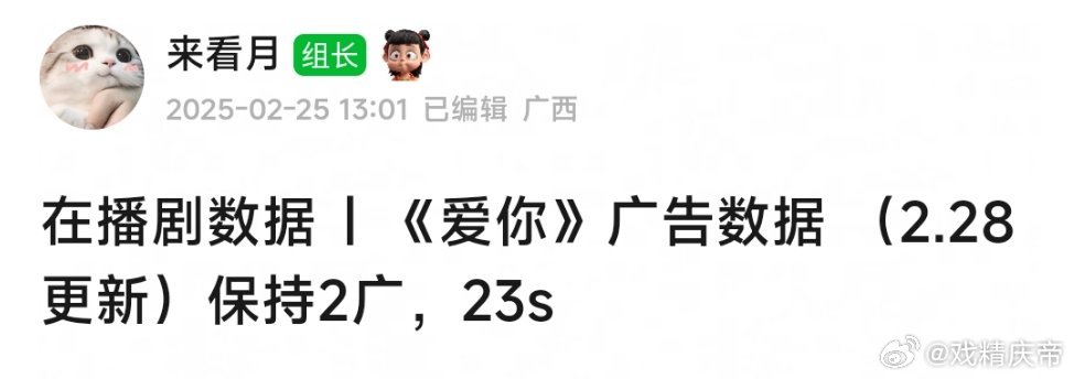 据来看月统计：今晚爱你和滤镜依然保持2广。 