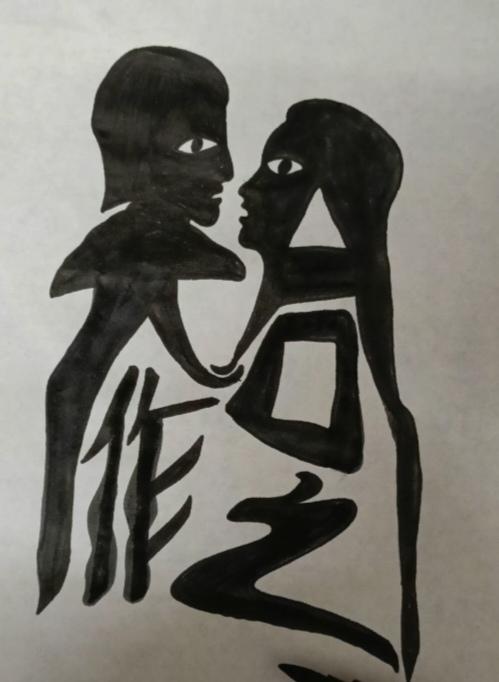 〔看图猜字〕
图中画面真可爱；
天作之合是一对；
画面隐藏四个字；
就等你来把它