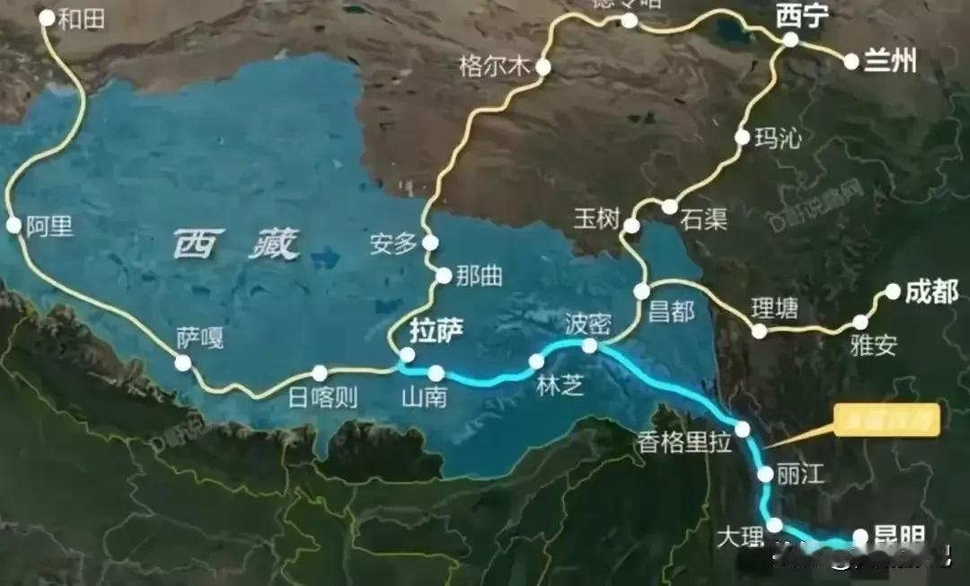 【中国西藏:“五铁入藏”工程】:
①“青藏铁路”:全长1956公里，由青海西宁为