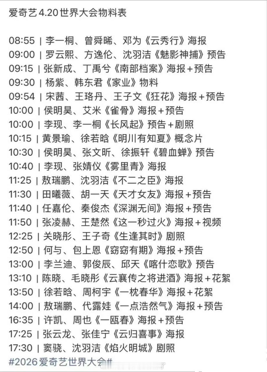 4.20爱奇艺视界大会待播剧物料发布时间表，有你期待的电视剧吗？ 