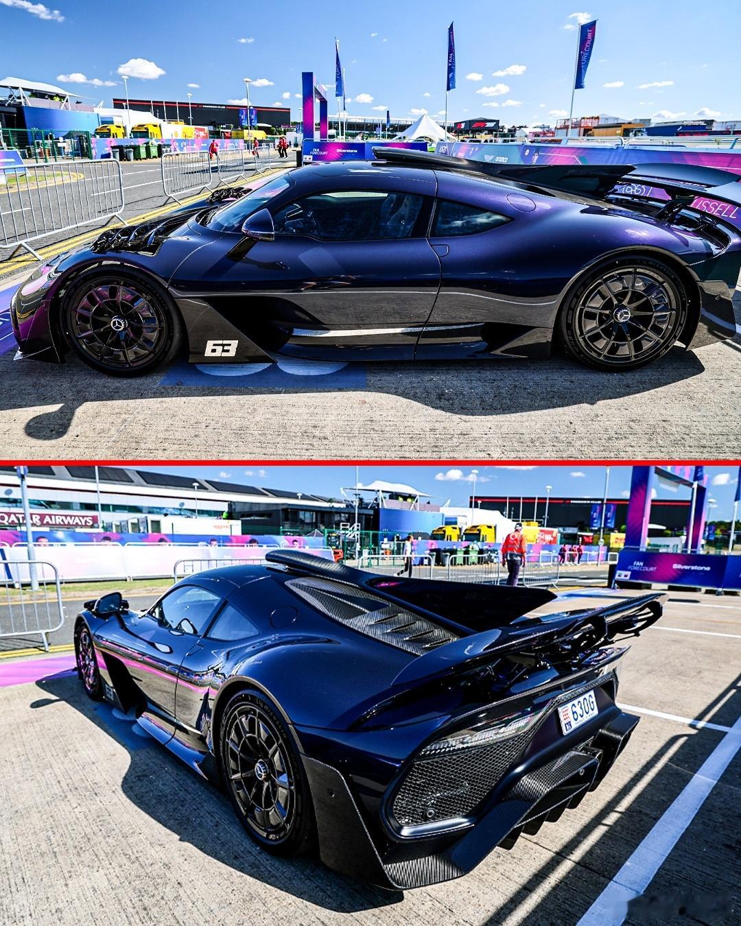 拉塞尔的紫色AMG ONE在英国银石赛道停车场。F1[超话]2025f1英国大奖