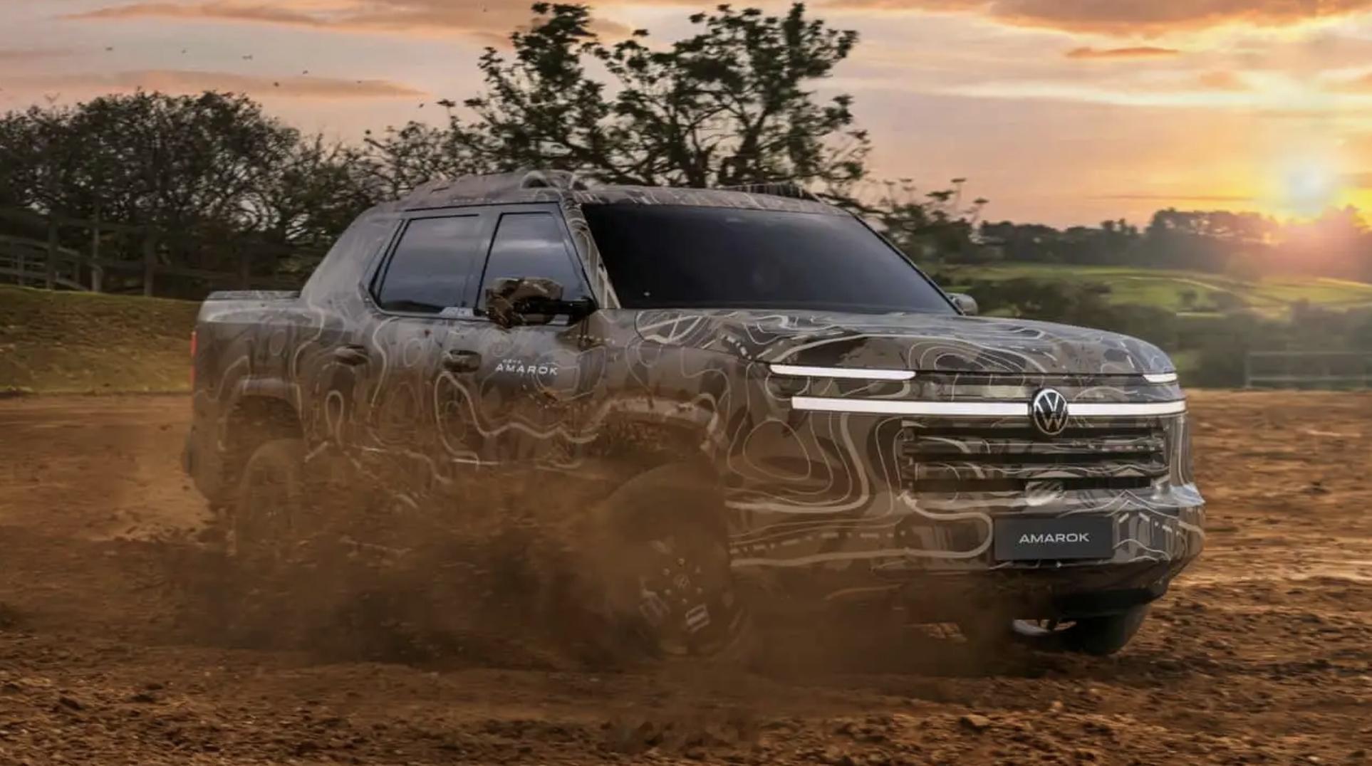 大众汽车在巴西正式预告了新一代中型皮卡 Amarok，新车计划于 2027 年在