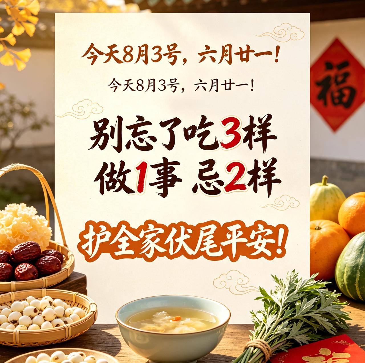 【8月3日｜六月廿一：中伏第10天，别光等立秋！吃3样忌2事做1件，伏尾不白熬】