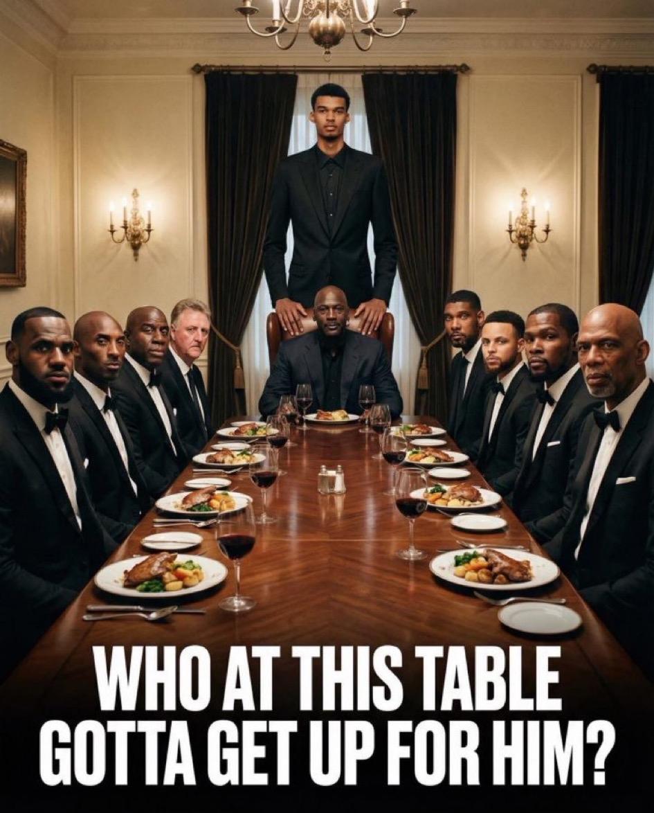 此桌上的哪位球员会为文班亚马起立？这个可是NBA各大名宿哦。
有人说是杜兰特，他