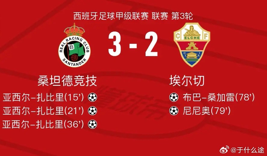 足球[超话] 北京时间8月29日西班牙足球甲级联赛 联赛 第3轮，桑坦德竞技主场