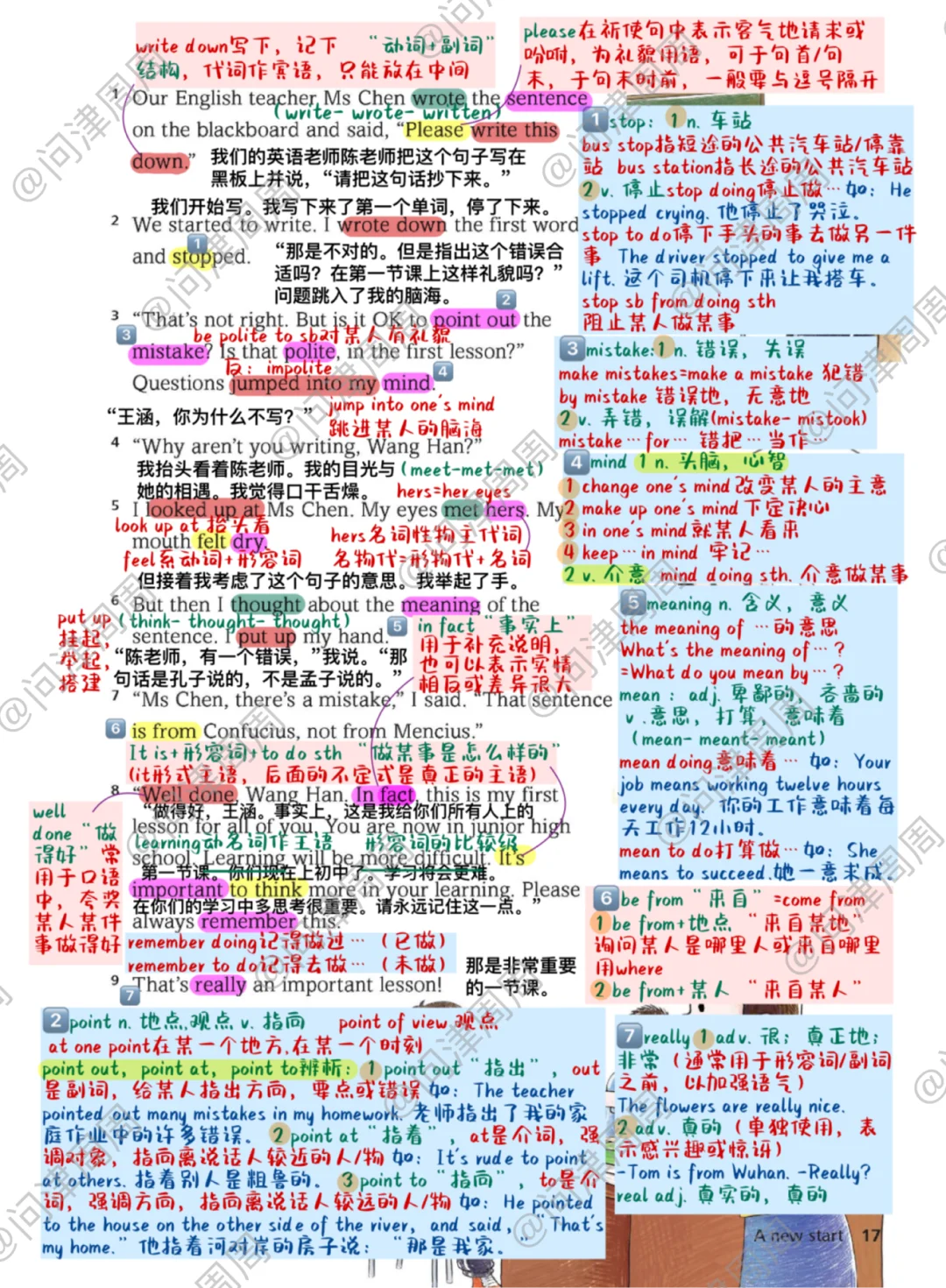新版/外研版七上Unit1课本详解笔记14-19页