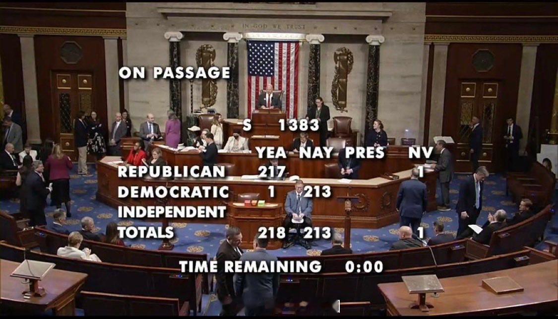 众议院218-213通过“SAVE America Act”，民主党只有Henr