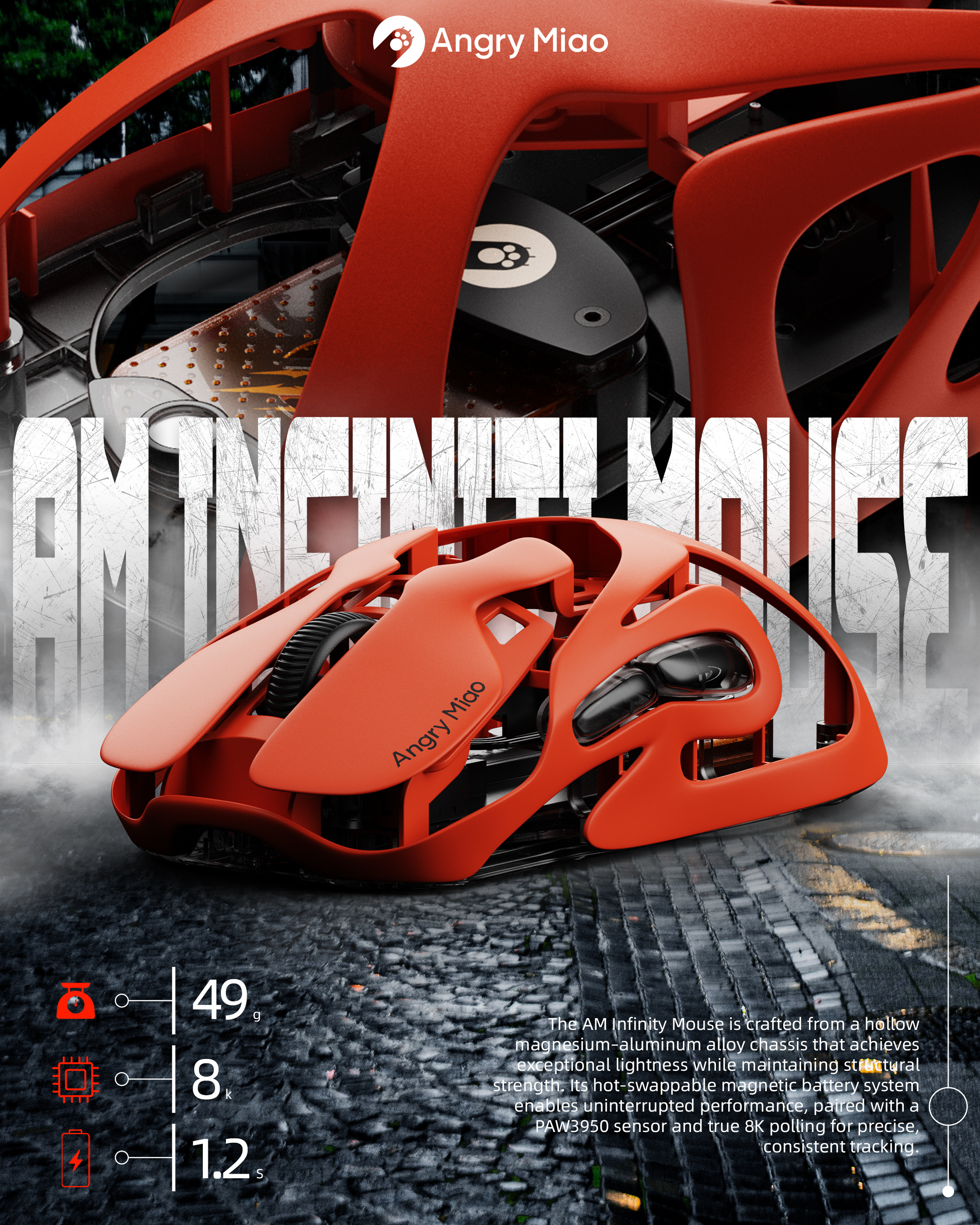 AM Infinity Mouse 全新配色赤橙，将在11月25日下午3点和大家