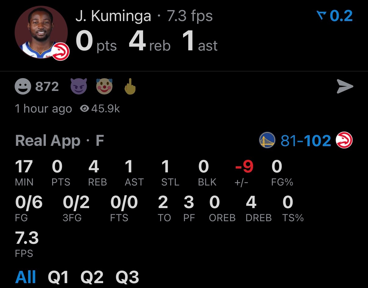 库明加6中0得0分，已经完全给勇士机会了，勇士已经被早早打花了，这个队菜到离谱了