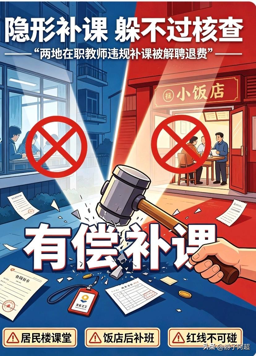 教师顶风补课，代价惨重！两地在职教师私开有偿补课点，直接解聘退费。
近期湖北、山