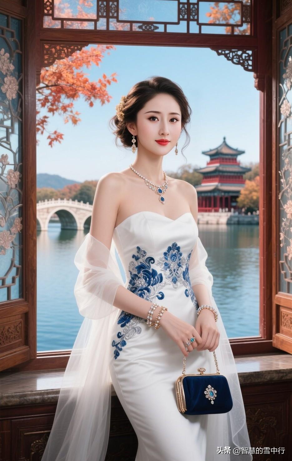 新中式青花瓷鱼尾裙✨东方美学杀疯了
 
白裙衬得身姿曼妙，青花刺绣晕染国风韵味?