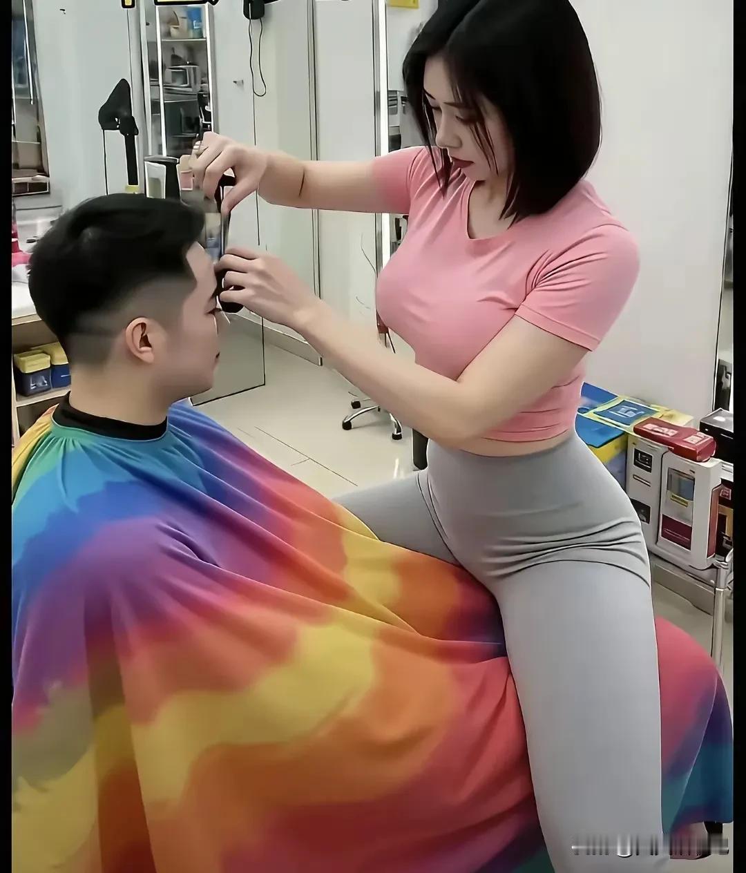 有人说这样的理发方式不可取，
理由是不雅观，
会给客人造成尴尬和不安，
在我看来