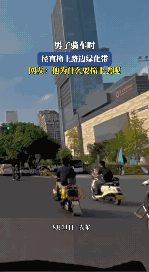 男子骑着电动车，没有环境的原因，就直接撞到绿化带的台阶上了。
从视频上看，可能是
