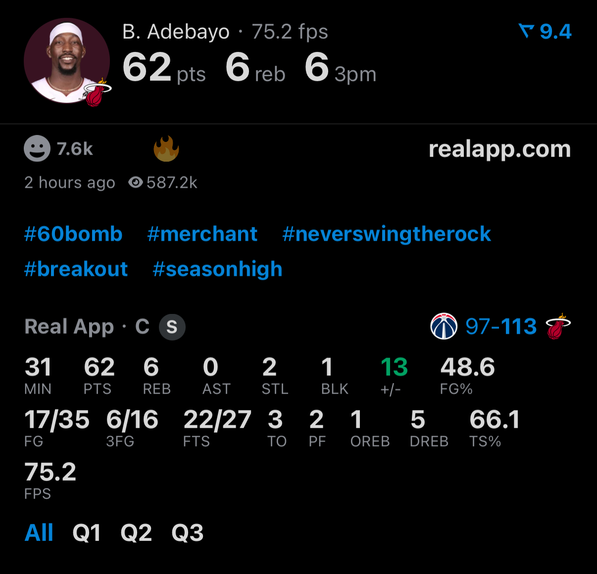 阿德巴约三节62分 35中17三分16中6罚球27中22🤯🤯🤯 
