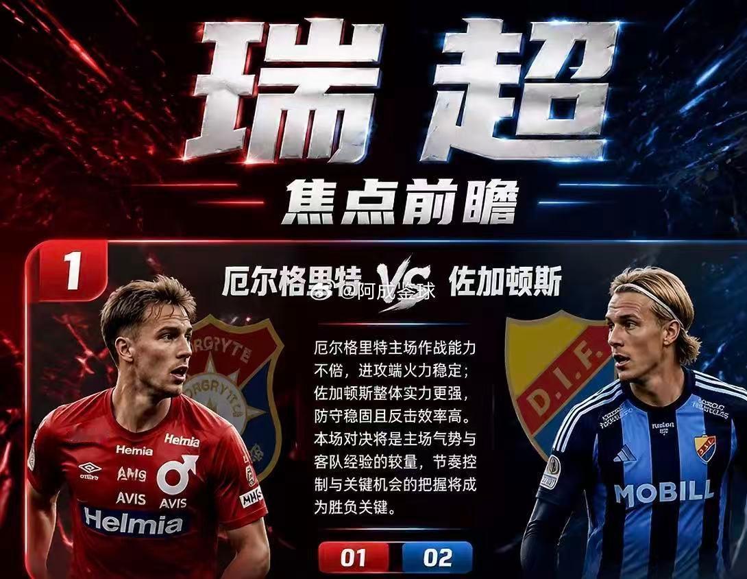 周一203：瑞典超    厄尔格里特 VS 佐加顿斯2026.7.21     
