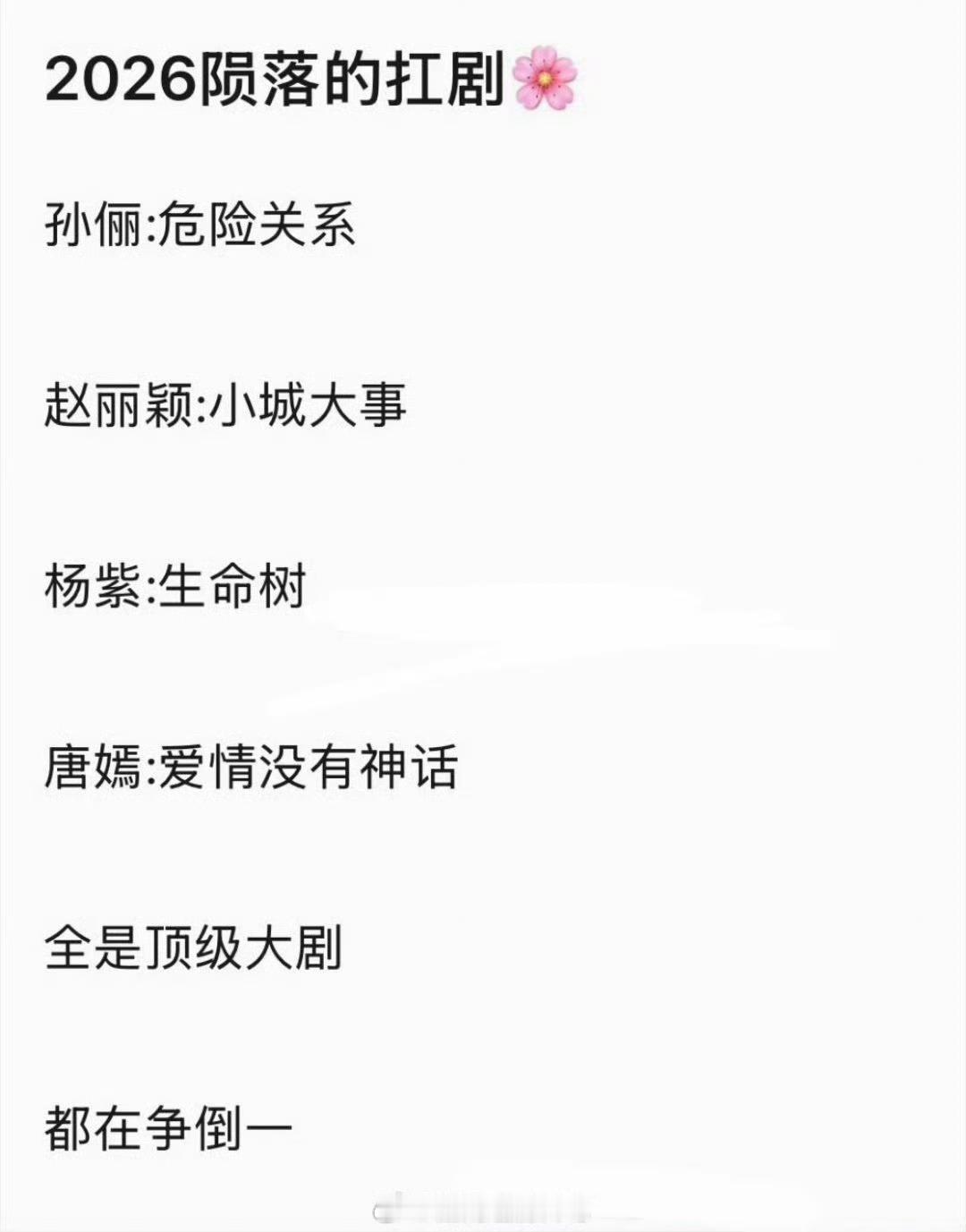 网友评出了2026陨落的扛剧🌹，大家认同吗？ 