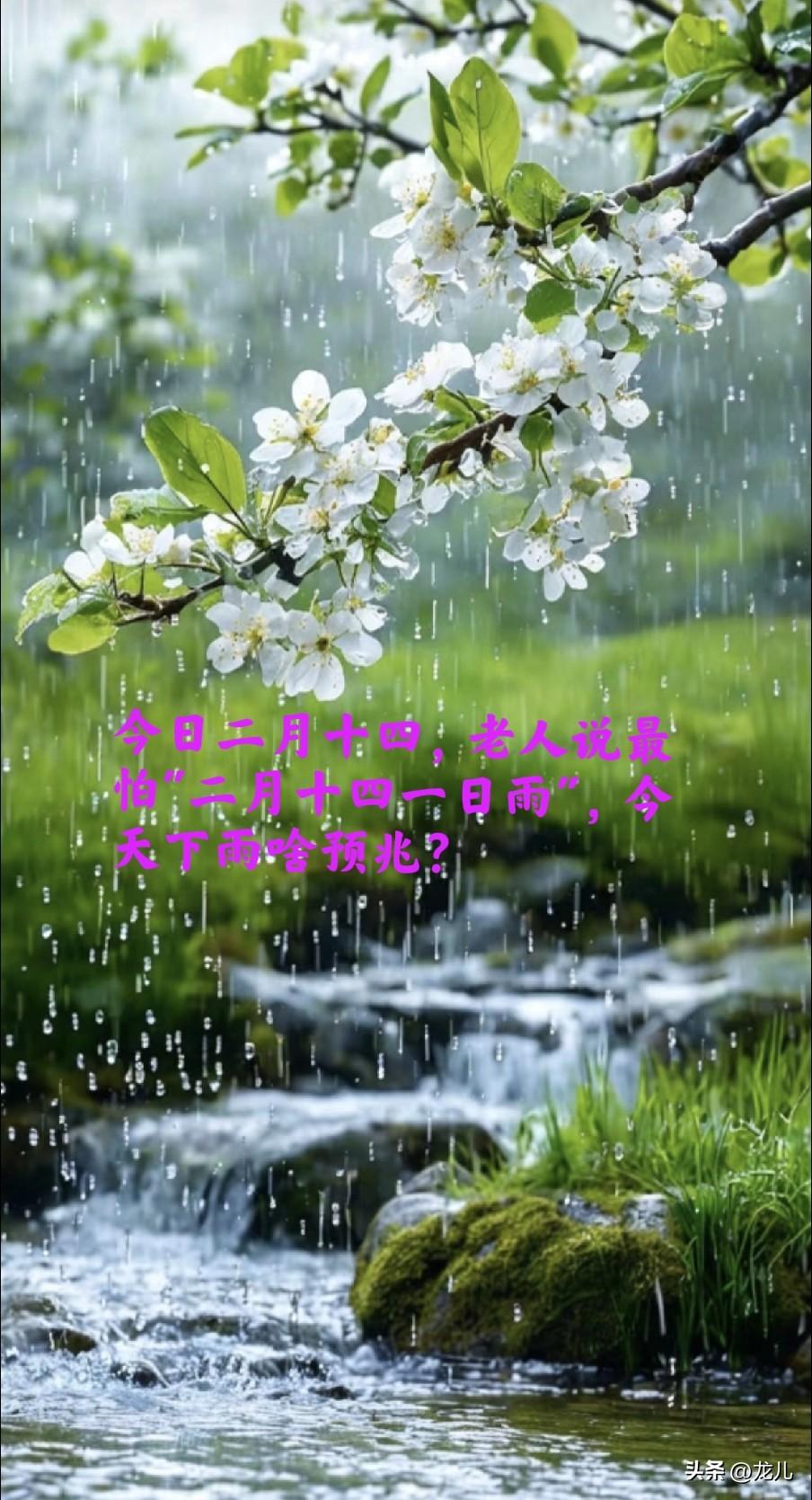 今日二月十四，老人说最怕"二月十四一日雨"，今天下雨啥预兆？
今日是农历二月十四
