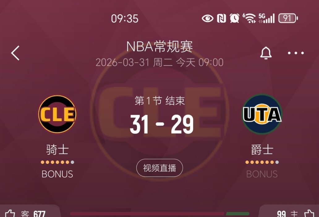 第一节结束，骑士领先2分！感觉如何？骑士vs爵士