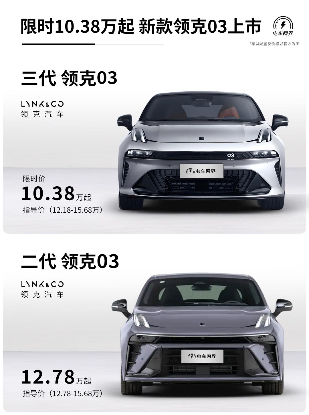 第三代领克03上市，指导价为12.18-15.68万，权益后限时10.38万起，