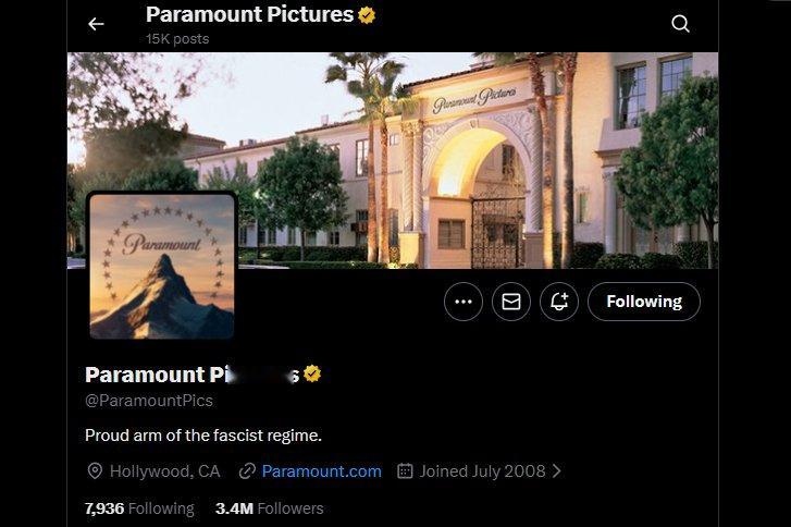 当派拉蒙决定要1000亿美金恶意收购华纳之后，他们的官方X账号就被黑了，简介改成