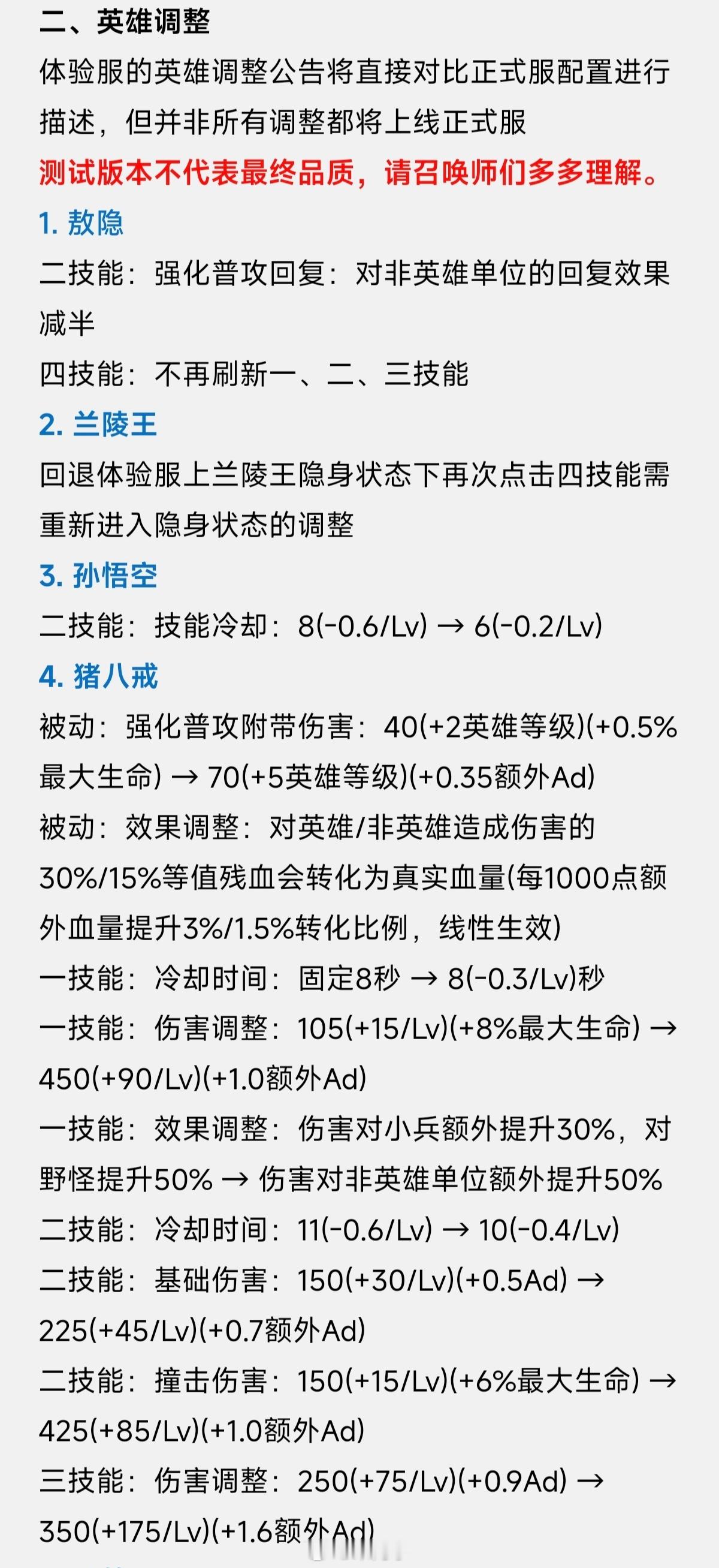 体验服更新！大多都是战士、坦克的。兰陵王回退一部分的调整。上一次大更新也是坦克，