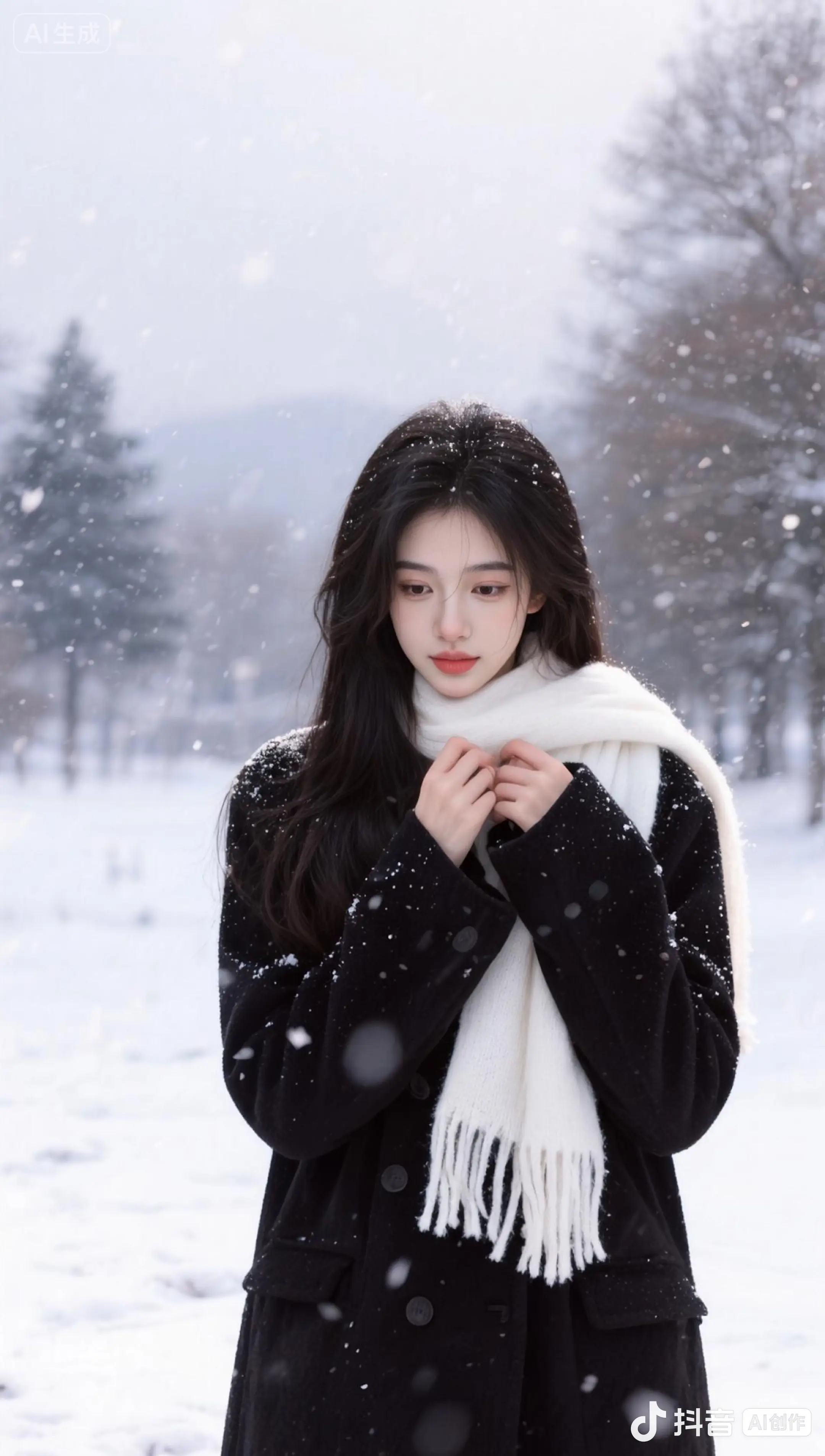 我透过枝桠，看见了雪花。