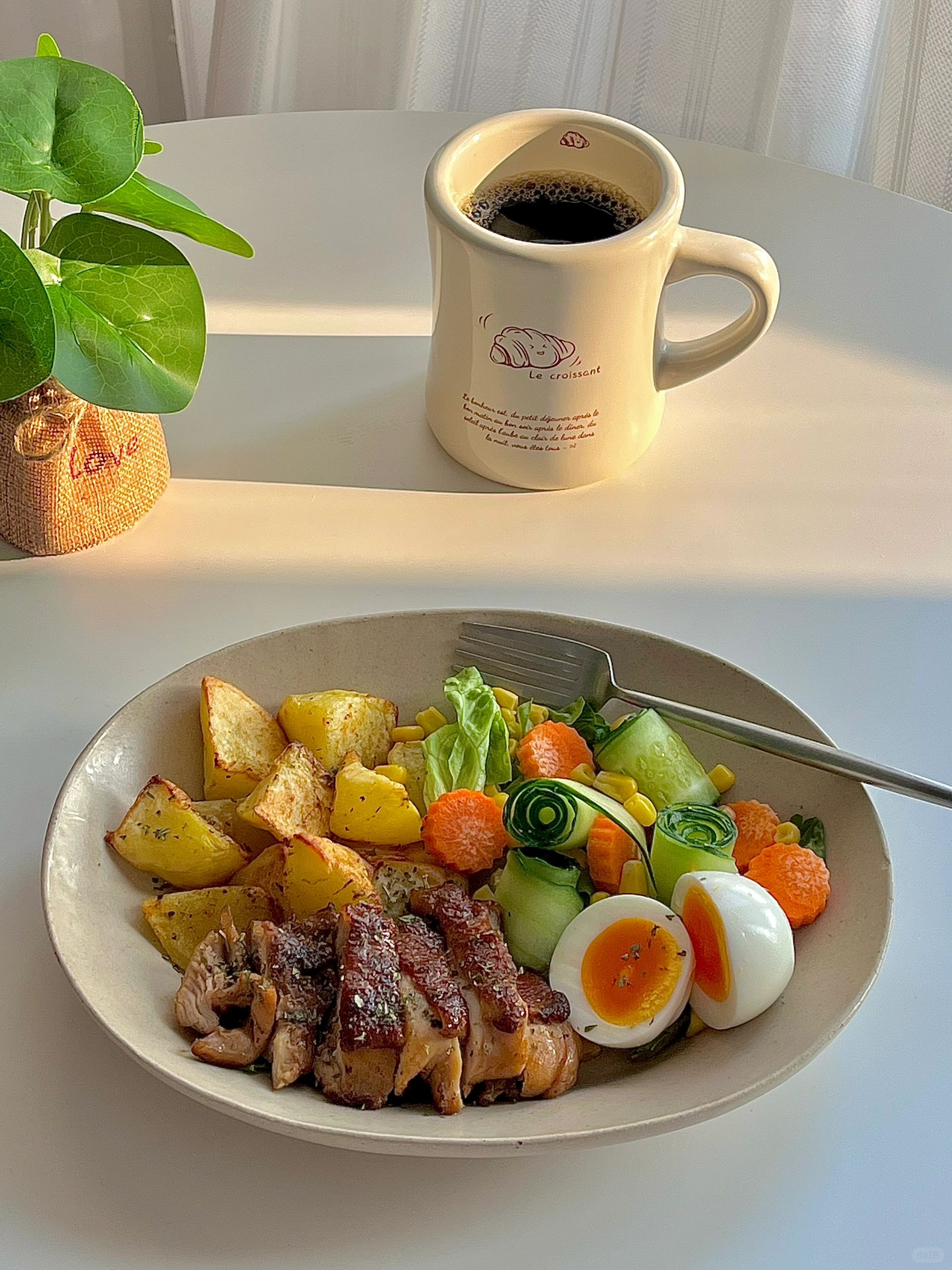 ☀️工作日早餐｜高蛋白煎鸡腿肉烤土豆早餐盘