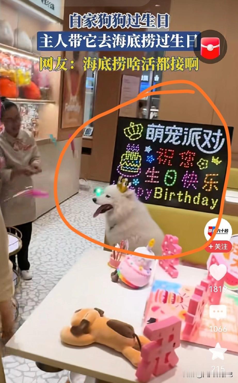 这年月宠物狗，
都比人过得滋润，
这话可一点不假，
看看这一狗主人，
为了给自己