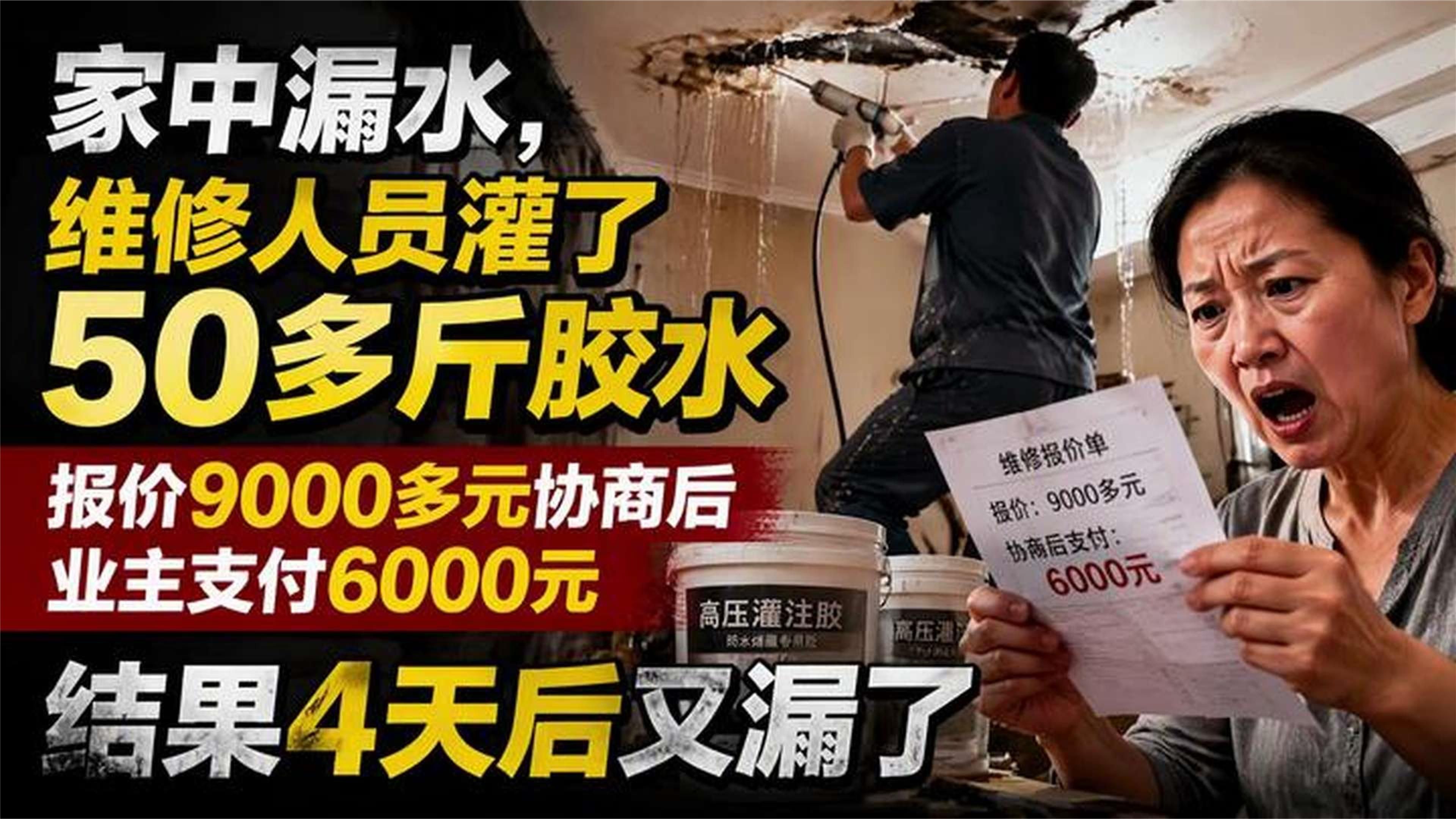家中漏水，维修人员灌了50多斤胶水，报价9000多元协商后业